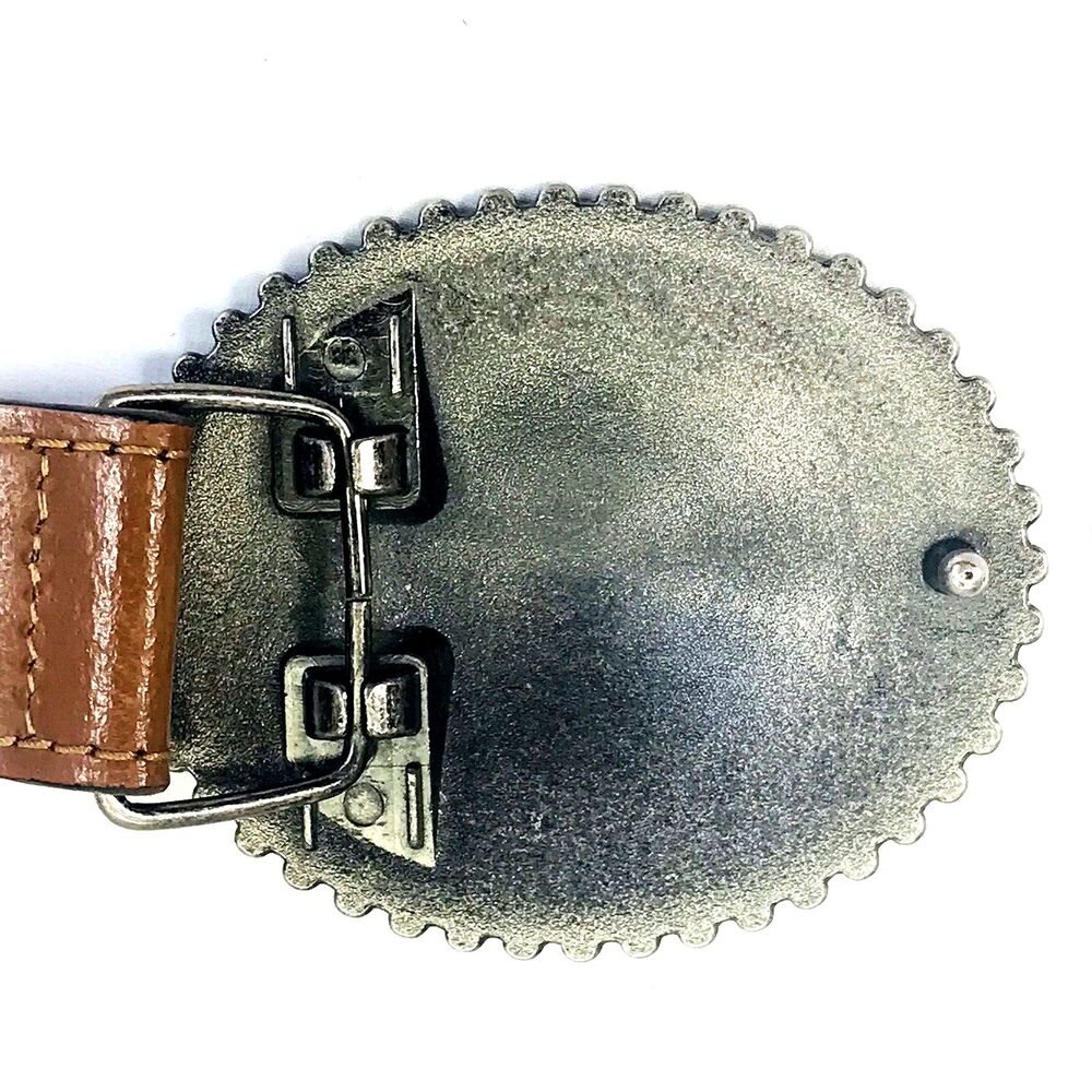 Faux Turquoise Buckle Leather Belt S M Women Concho Silver Brown Western 26-32 - Picture 8 of 14